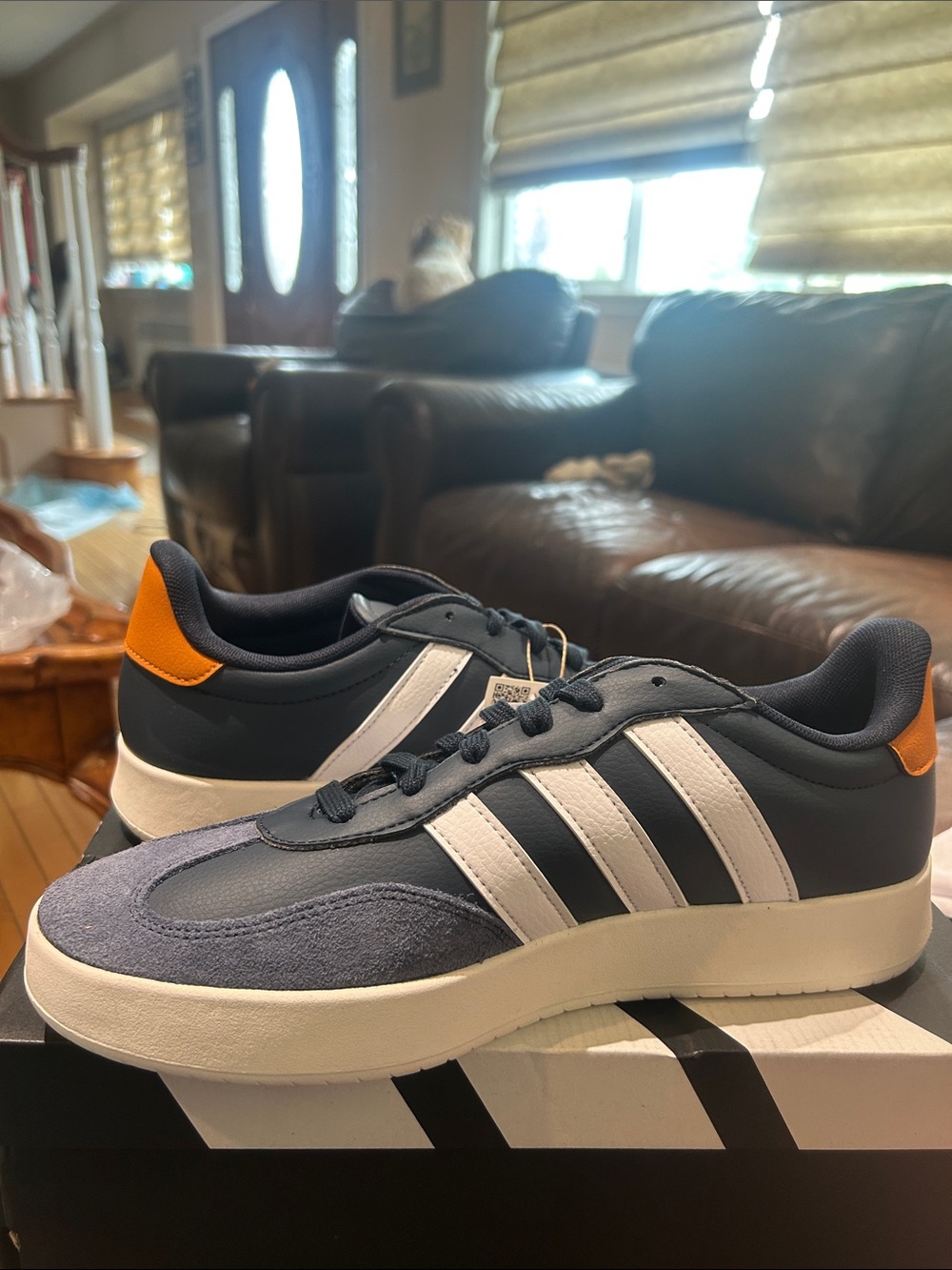 adidas Navy and White Sneakers with Orange Heel Tab